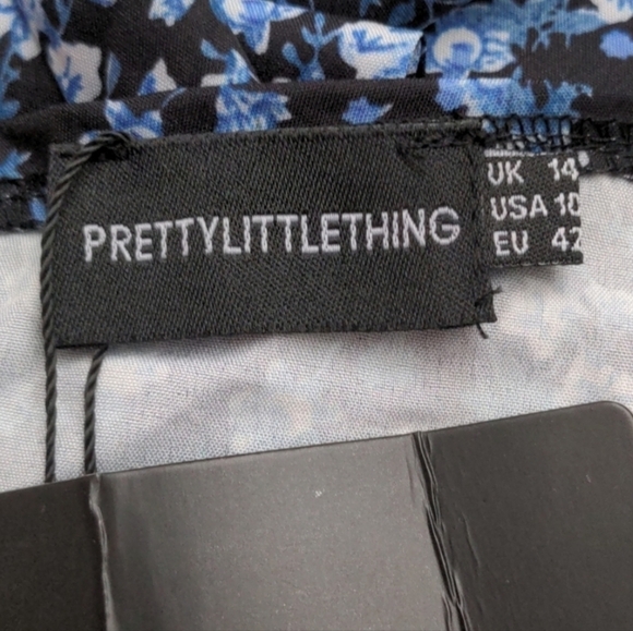 PrettyLittleThing Floral Blue Puff Sleeve Cut Out Front Mini Dress size 10 - Picture 5 of 7